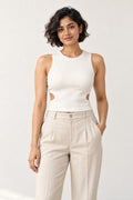 Side Cut Out Rib Tank Top in Coconut Milk – close-up