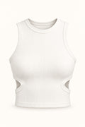 Side Cut Out Rib Tank Top in Coconut Milk – product view