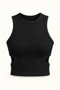 Side Cut Out Rib Tank Top in Jet Black – product view