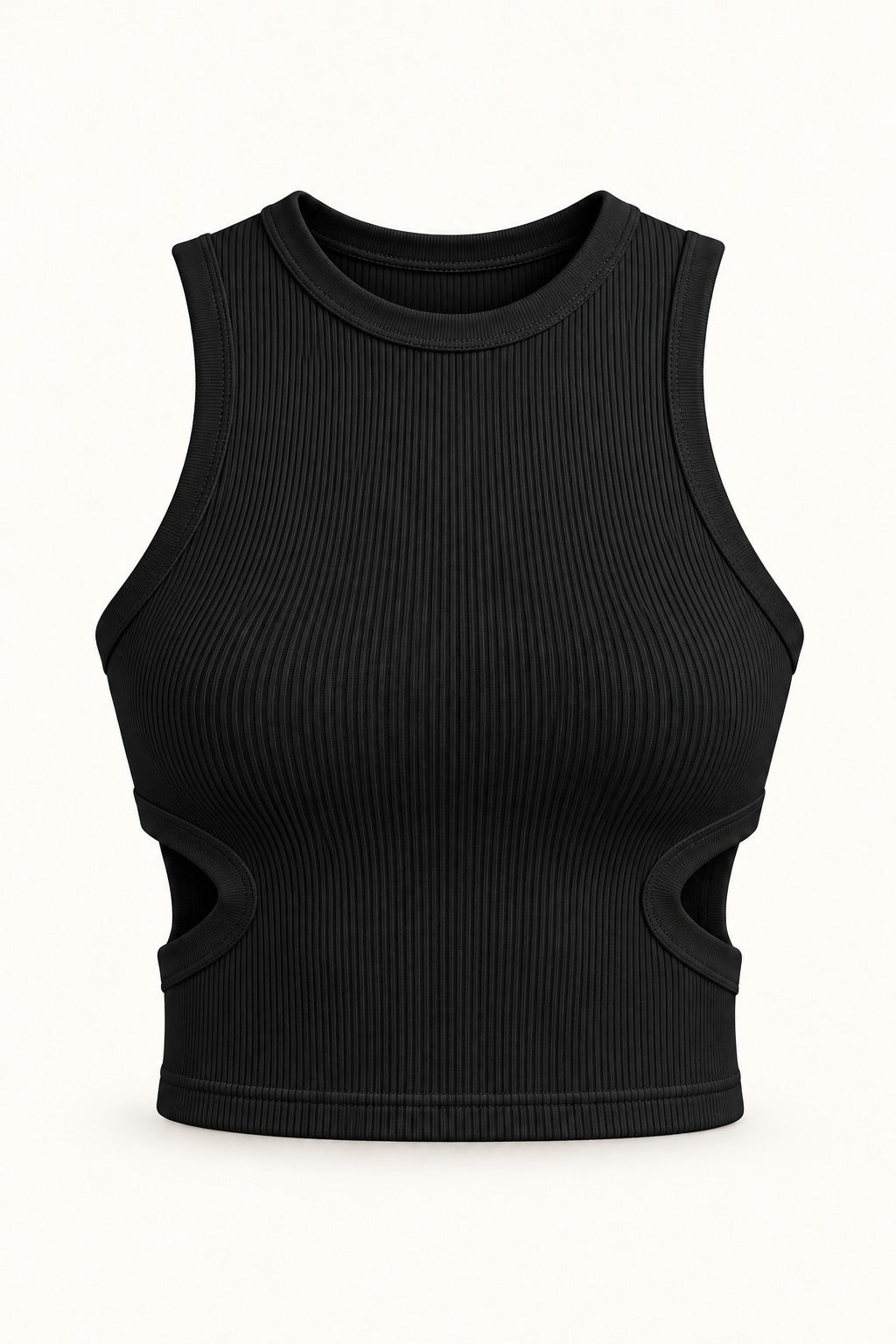 Side Cut Out Rib Tank Top in Jet Black – product view