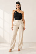 Ring Strap One Shoulder Rib Top in Jet Black – on model