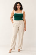 Contrast Binding Square Neck Rib Top in Emerald – on model
