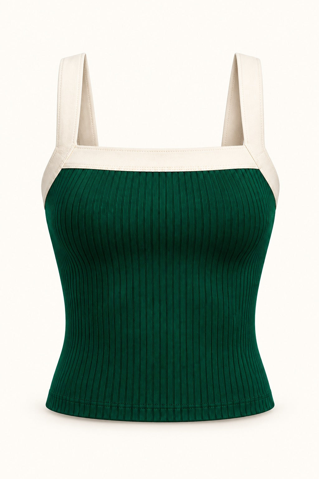 Contrast Binding Square Neck Rib Top in Emerald – product view
