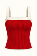 Contrast Binding Square Neck Rib Top in Fiery Red – product view