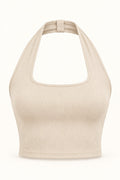 Halter Neck Square Crop Top in Coconut Milk – product view