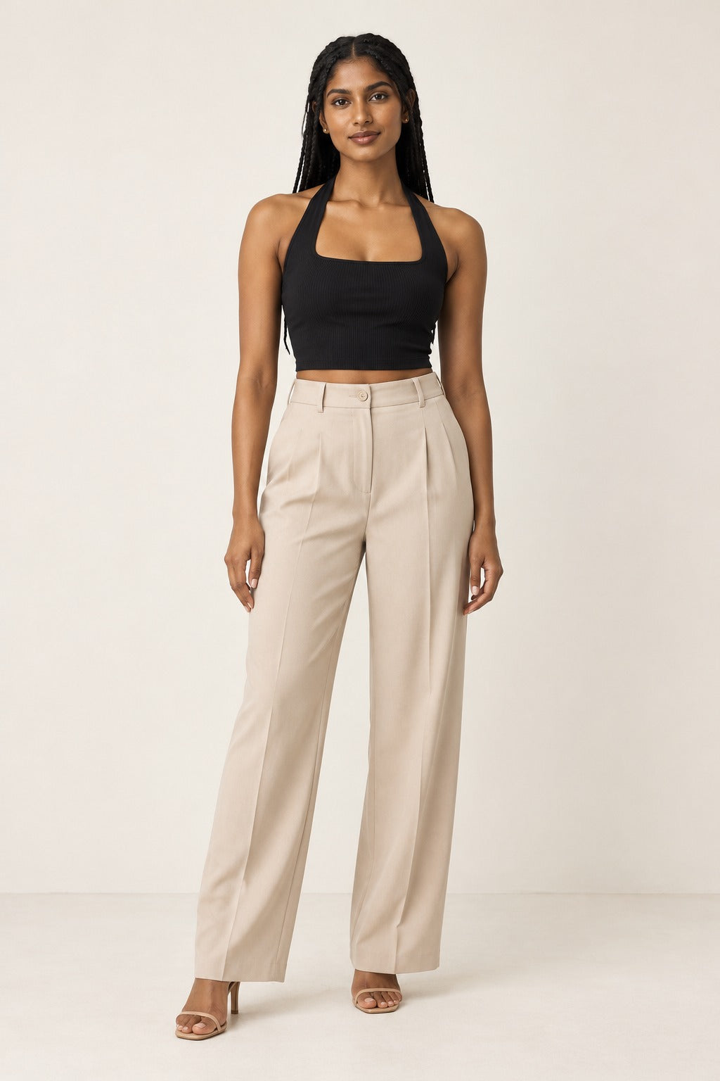 Halter Neck Square Crop Top in Jet Black – on model