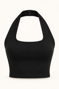 Halter Neck Square Crop Top in Jet Black – product view