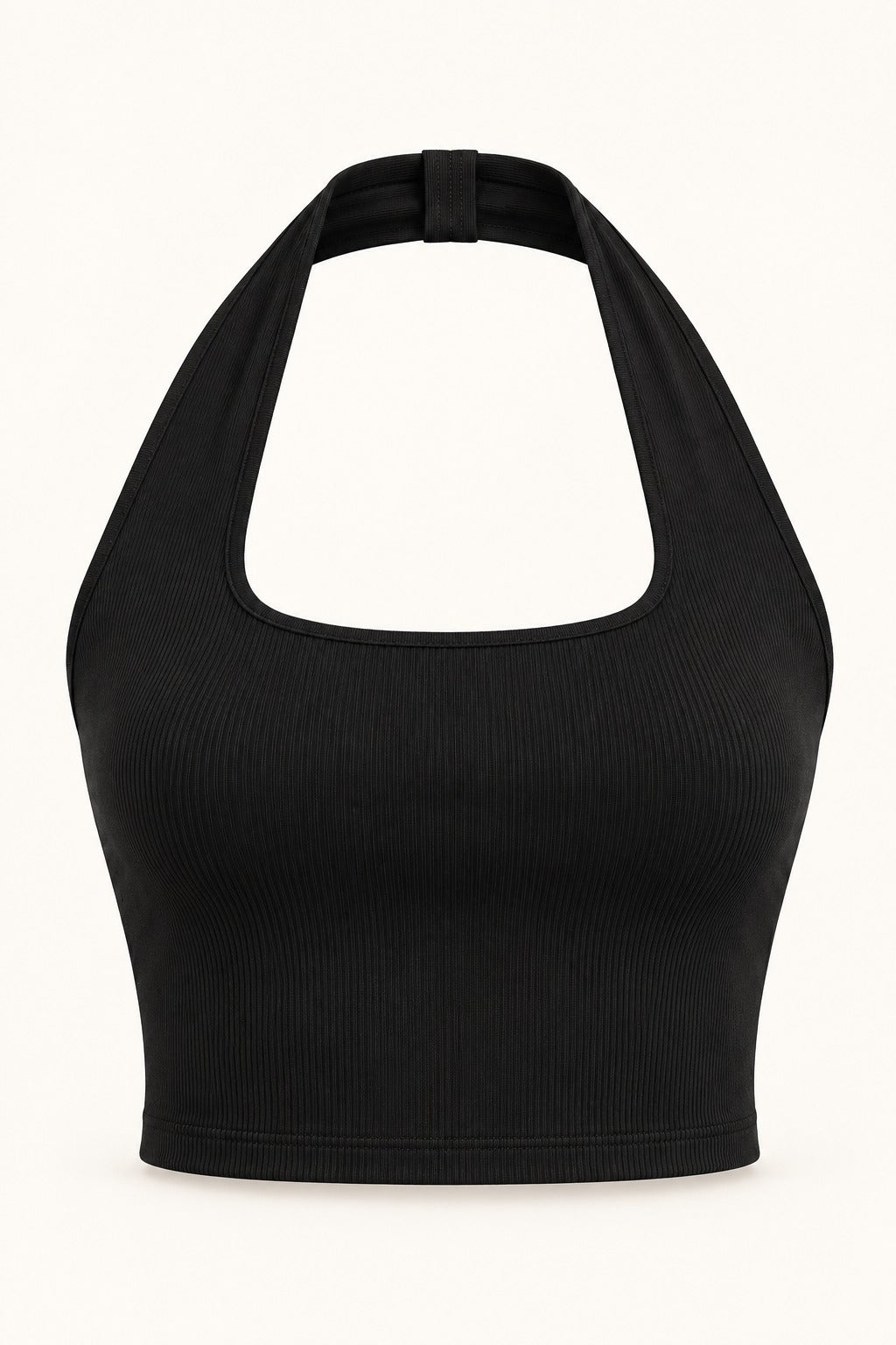 Halter Neck Square Crop Top in Jet Black – product view
