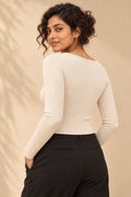 Twist Front Keyhole Rib Top in Coconut Milk – back view