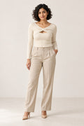 Twist Front Keyhole Rib Top in Coconut Milk – on model