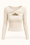 Twist Front Keyhole Rib Top in Coconut Milk – product view