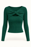 Twist Front Keyhole Rib Top in Emerald – product view