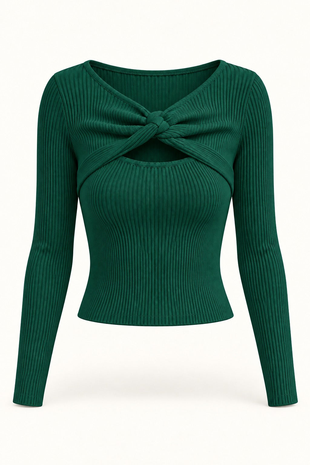 Twist Front Keyhole Rib Top in Emerald – product view