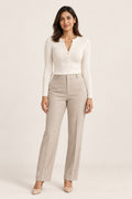Rib Henley Button Long Sleeve Top in Coconut Milk – on model