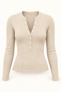 Rib Henley Button Long Sleeve Top in Coconut Milk – product view