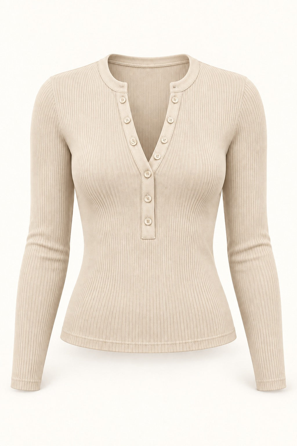 Rib Henley Button Long Sleeve Top in Coconut Milk – product view