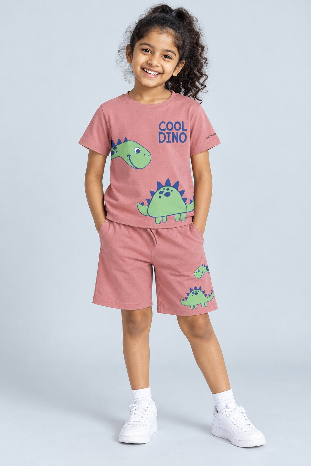 ColT & KiN Cool-o-Saurus Dino Co-ord Set for kids – on model, full length