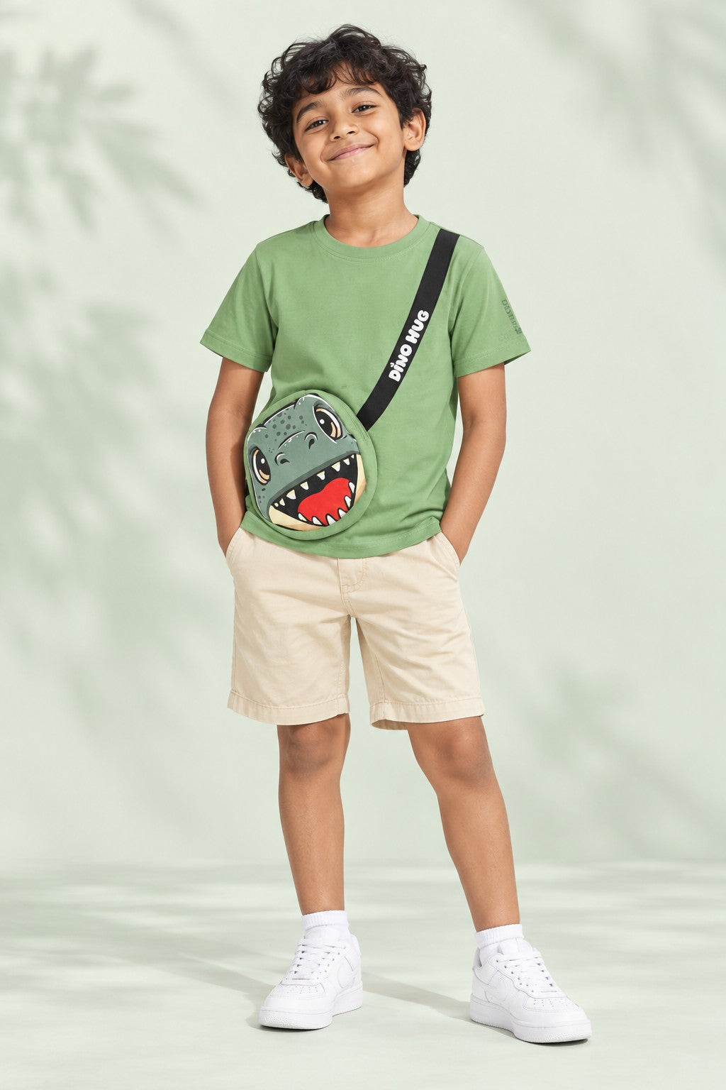 ColT & KiN Dino Hug Pocket Tee for kids – on model, full length