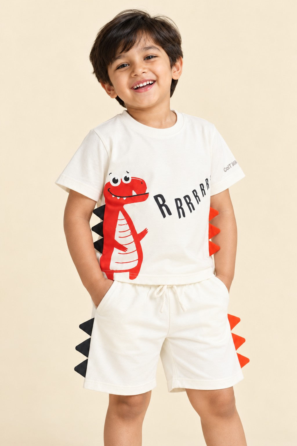 ColT & KiN Dino Roar Co-ord Set for kids – on model, close-up